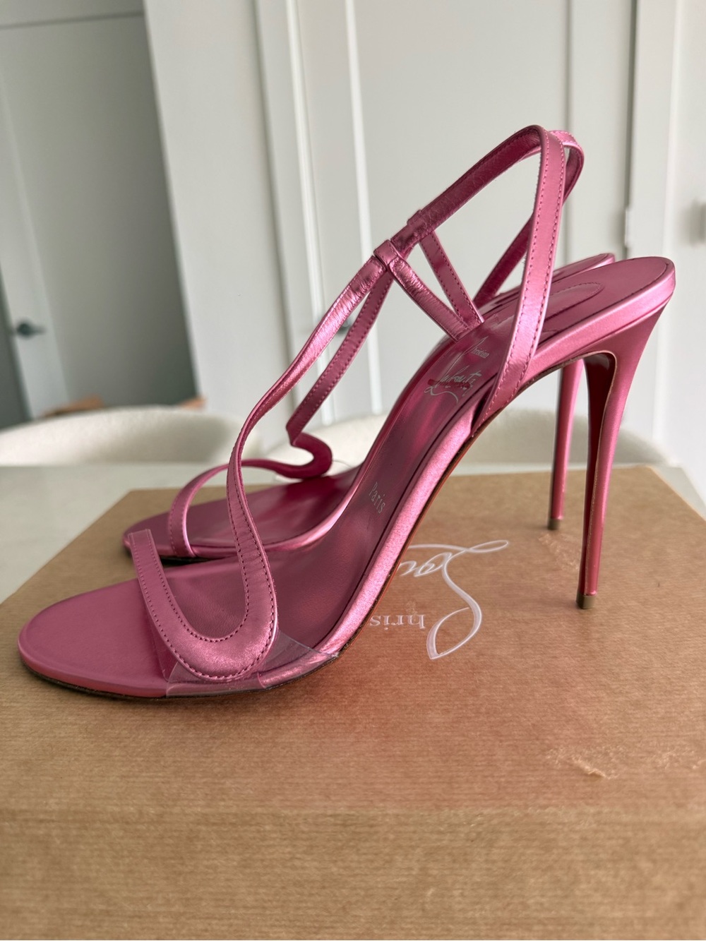 Christian Louboutin Metallic Pink Strappy Stiletto Sandals